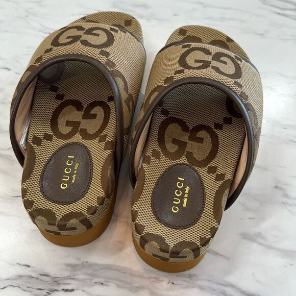 Gucci - Tan Monogram Slide Sandals - Picture 1 of 7